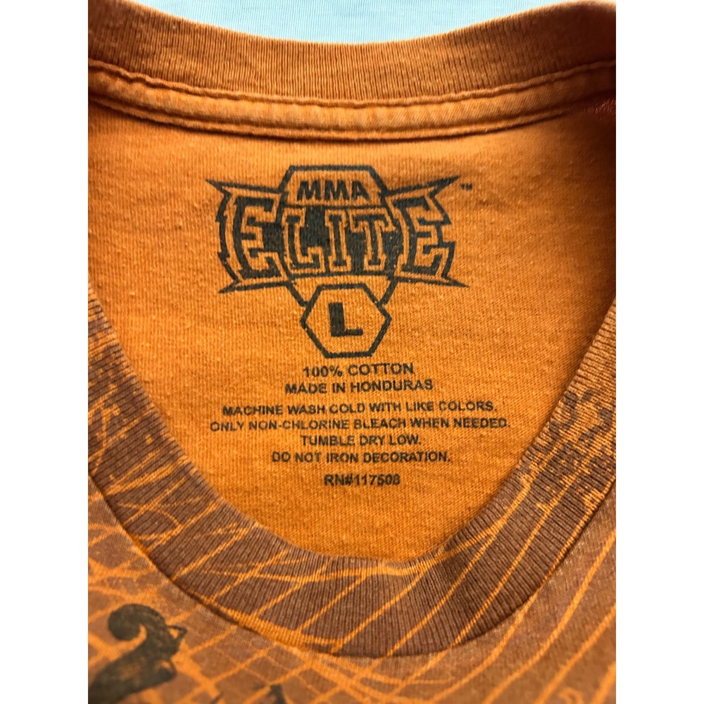 MMA Elite Mens Orange Redemption Cross Graphic T-Shirt Y2K Gothic Size Large - Picture 3 of 8